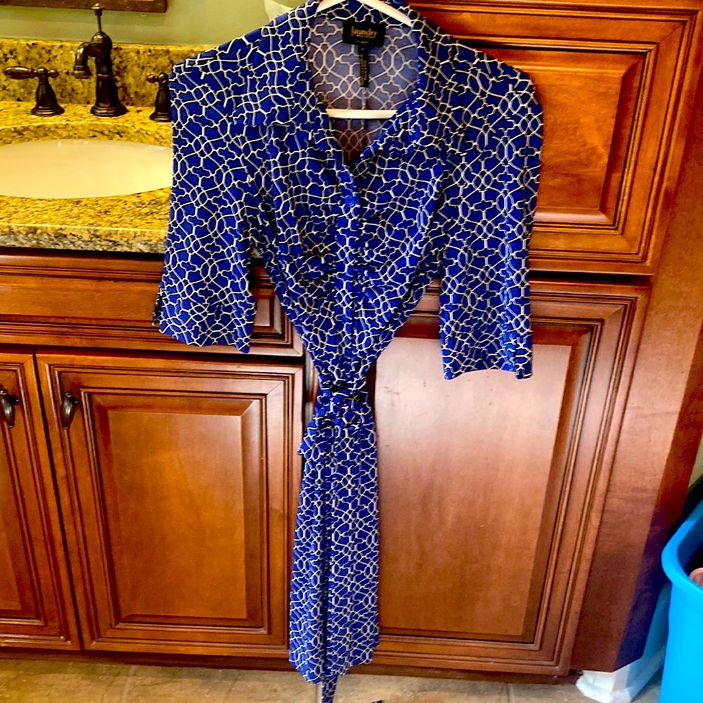 Laundry by Shelli Segal blue tie waste shirt dress